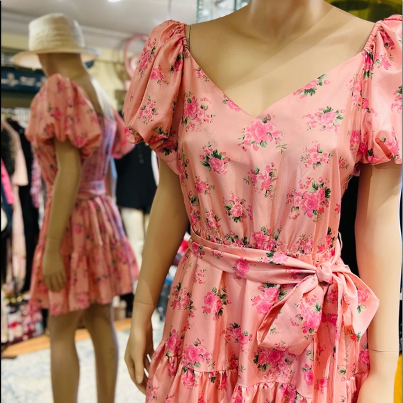 LoveShack Fancy Mini Floral Pink Dress Balloon Sleeves Size 6 - Picture 7 of 16